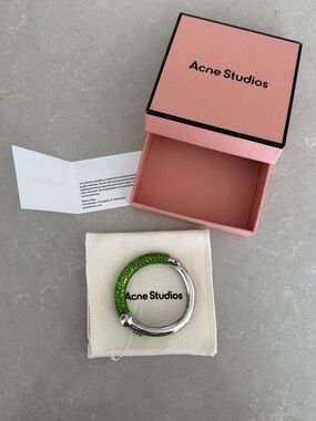 Acne Green Crystal Half-Embellished Key Ring